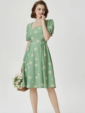 Belle Poque Vintage Daisy Floral Cottegecore Cocktail Dress Womens Plus Size 2XL